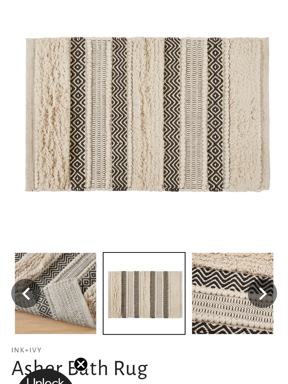 Ink and ivy Asher Cream and Black Striped Bath Rug